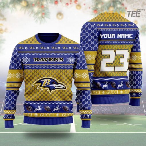 Baltimore Ravens Gucci Ugly Christmas 3D Sweater