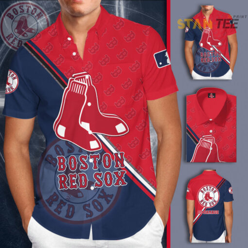 Boston Red Sox 3D Short Sleeve Dress Shirt 01