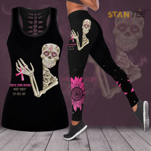 Check Your Boobs Breast Cancer Awareness 3D Hollow Tank Top Leggings