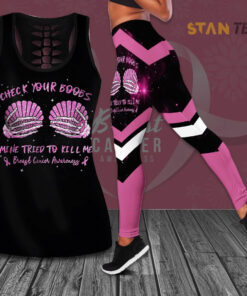 Check Your Boobs Mine Tried To Kill Me Breast Cancer Awareness 3D Hollow Tank Top Leggings