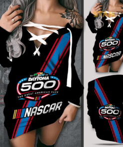 Daytona 500 Off Shoulder Deep V Neck Lace Up Long Sleeve Pullover Black