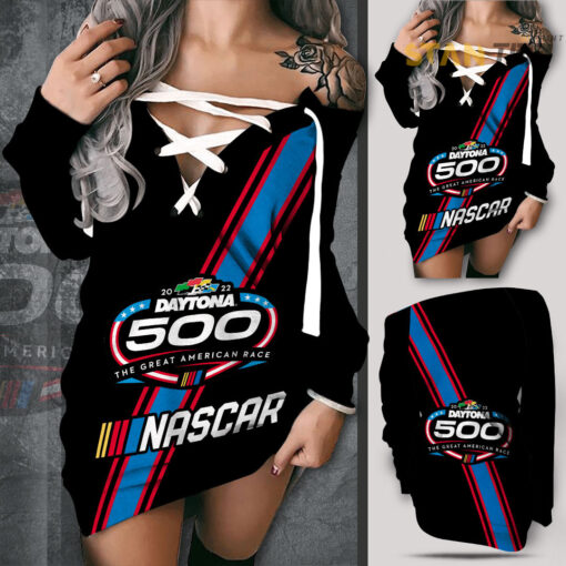 Daytona 500 Off Shoulder Deep V Neck Lace Up Long Sleeve Pullover Black