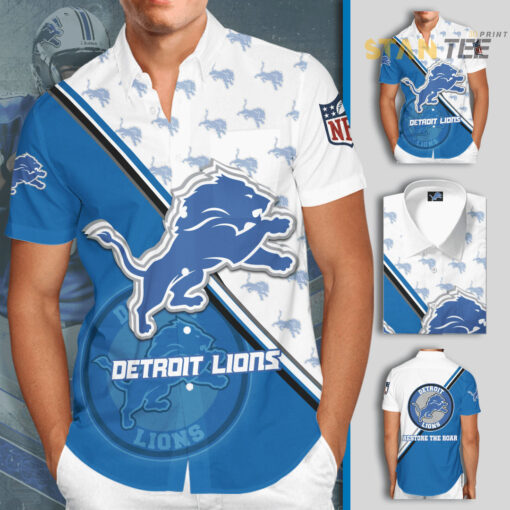 Detroit Lions 3D Short Sleeve Dress Shirt 01