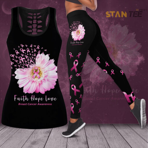 Faith Hope Love Breast Cancer Awareness 3D Hollow Tank Top Leggings