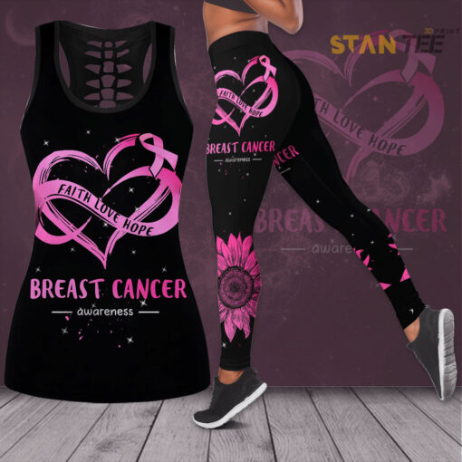 Faith Love Hope Breast Cancer Awareness 3D Hollow Tank Top Leggings