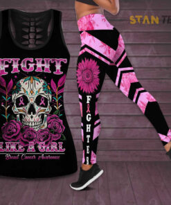 Fight Like A Girl Breast Cancer Awareness 3D Hollow Tank Top Leggings