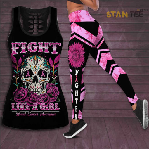 Fight Like A Girl Breast Cancer Awareness 3D Hollow Tank Top Leggings