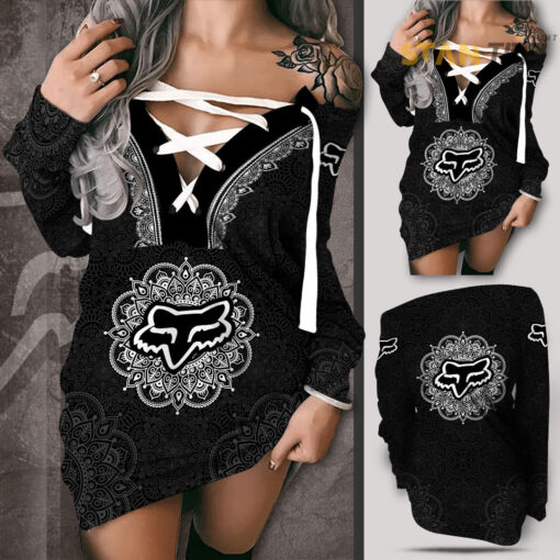 Fox Racing Shoulder Deep V Neck Lace Up Long Sleeve Pullover