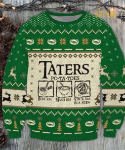 Funny Christmas Taters Potatoes Green Christmas 3D Sweater