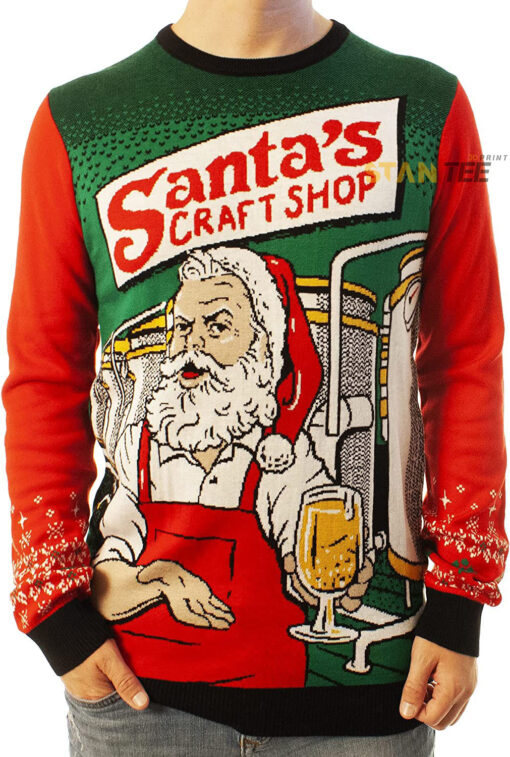 Funny Santa Craft Shop Black Ugly Christmas 3D Sweater