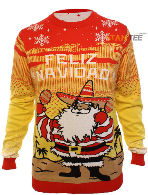 Funny Santa Feliz Navidad Yellow Ugly Christmas 3D Sweater