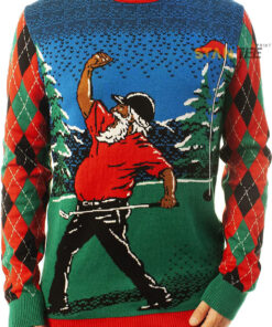 Funny Santa Golfing Santa Green Ugly Christmas 3D Sweater