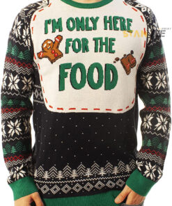 Funny Santa Here For The Food Navy Ugly Christmas 3D Sweater