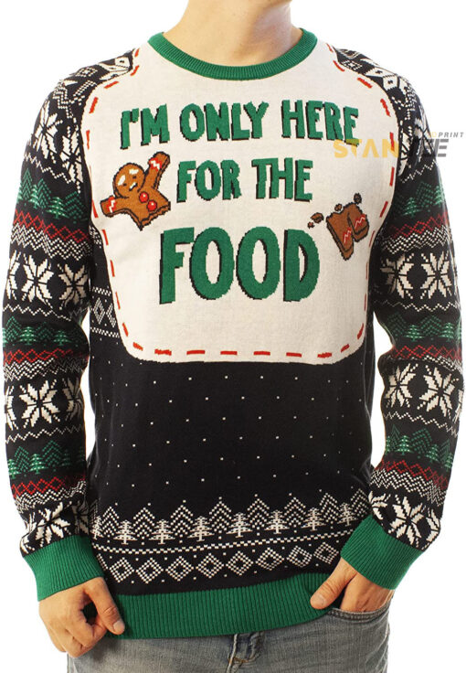 Funny Santa Here For The Food Navy Ugly Christmas 3D Sweater