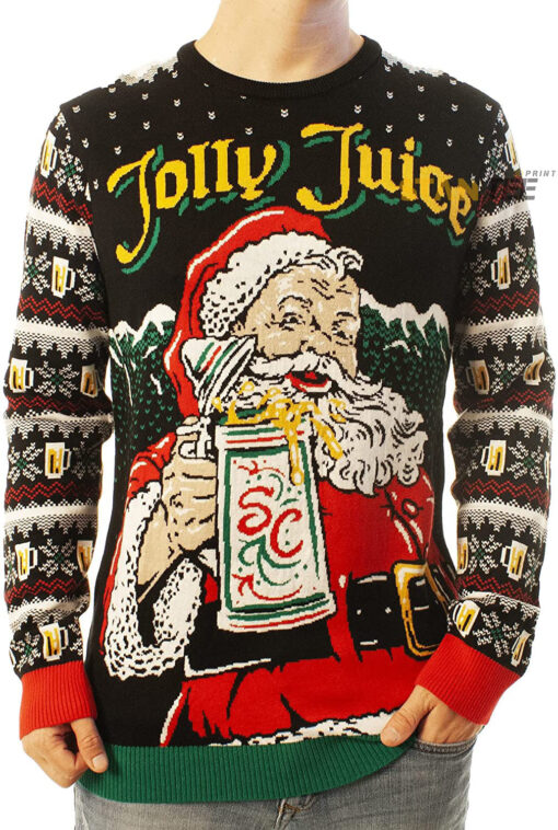 Funny Santa Jolly Juice Black Ugly Christmas 3D Sweater