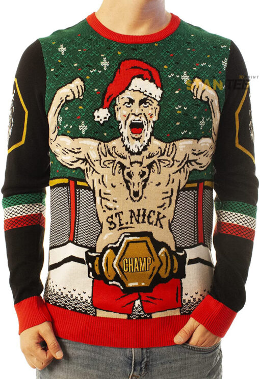 Funny Santa Mma Santa Black Ugly Christmas 3D Sweater