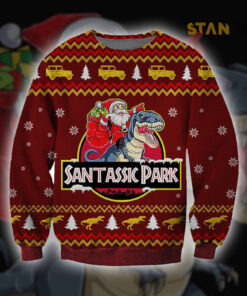 Funny Santa Santassic Park Ugly Christmas 3D Sweater