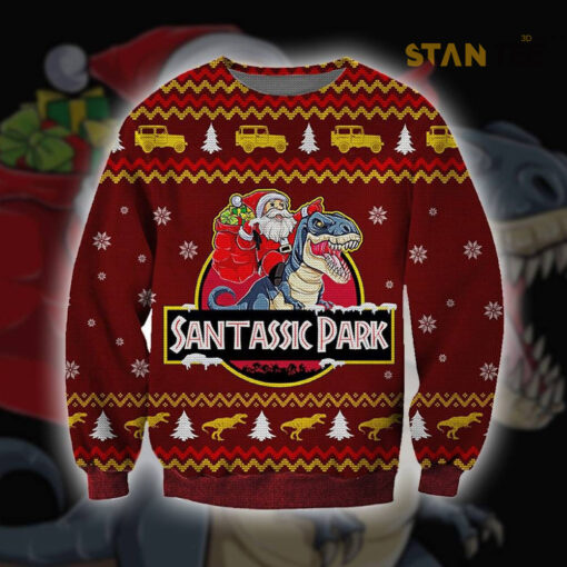 Funny Santa Santassic Park Ugly Christmas 3D Sweater