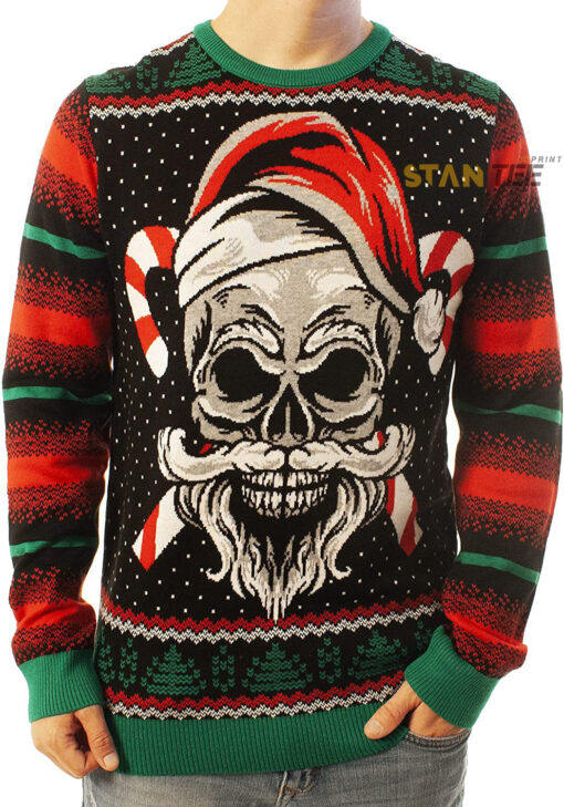 Funny Santa Skull Santa Black Ugly Christmas 3D Sweater