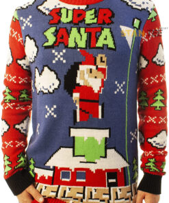 Funny Santa Super Santa Blue Ugly Christmas 3D Sweater