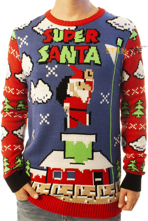 Funny Santa Super Santa Blue Ugly Christmas 3D Sweater