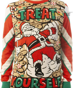 Funny Santa Treat Yourself Red Ugly Christmas 3D Sweater