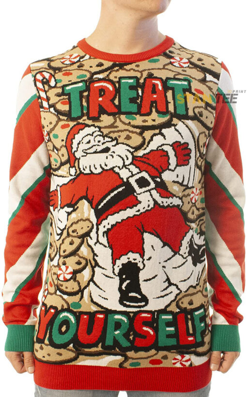 Funny Santa Treat Yourself Red Ugly Christmas 3D Sweater