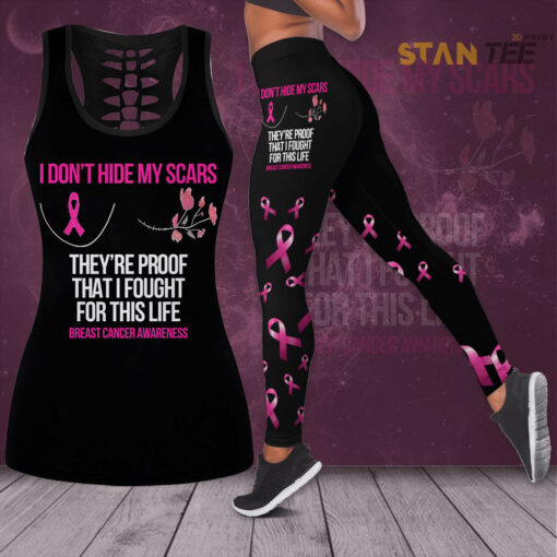 I DonT Hide My Scars Breast Cancer Awareness 3D Hollow Tank Top Leggings