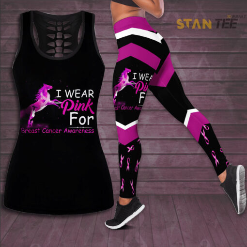 I Wear Pink For Breast Cancer Awareness 3D Hollow Tank Top Leggings