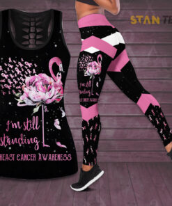 Im Still Standing Flamingo Flower Breast Cancer Awareness 3D Hollow Tank Top Leggings