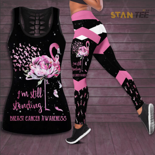 Im Still Standing Flamingo Flower Breast Cancer Awareness 3D Hollow Tank Top Leggings