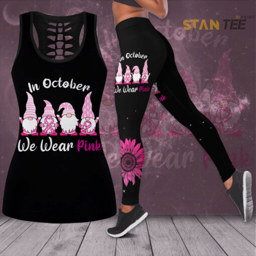 In October We Wear Pink Breast Cancer Awareness 3D Hollow Tank Top Leggings