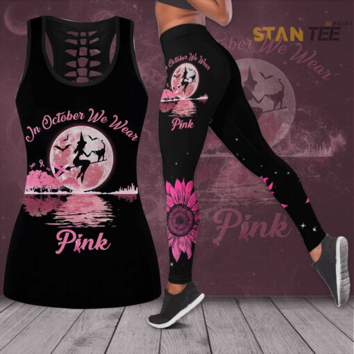 In October We Wear Pink Breast Cancer Awareness 3D Hollow Tank Top Leggings BCAS035