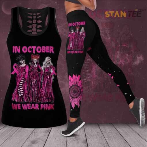 In October We Wear Pink Breast Cancer Awareness 3D Hollow Tank Top Leggings BCAS036