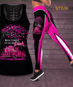 In October We Wear Pink Car Breast Cancer Awareness 3D Hollow Tank Top Leggings