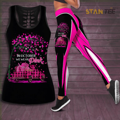 In October We Wear Pink Car Breast Cancer Awareness 3D Hollow Tank Top Leggings