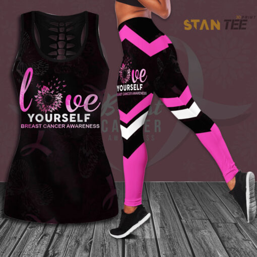 Love Yourself Breast Cancer Awareness 3D Hollow Tank Top Leggings 01