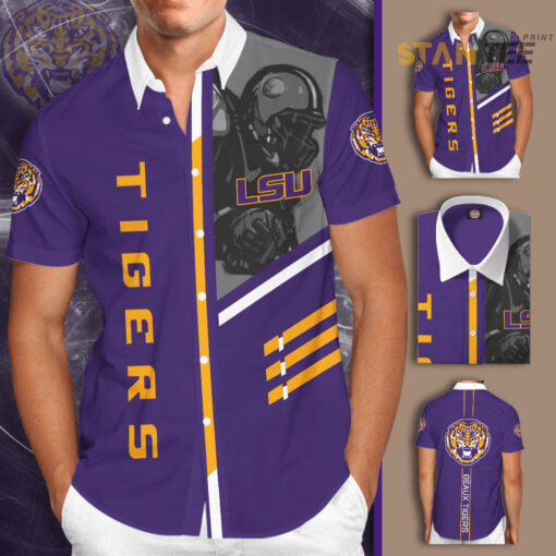 Lsu Tigers 3D Short Sleeve Dress Shirt 01