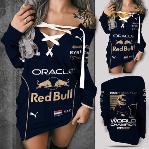 Max Verstappen X Red Bull Racing Shoulder Deep V Neck Lace Up Long Sleeve Pullover