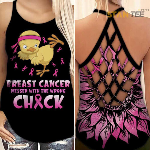 Mess With The Wrong Chick Breast Cancer Awareness Criss Cross Tank Top