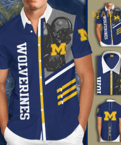 Michigan Wolverines 3D Short Sleeve Dress Shirt 01