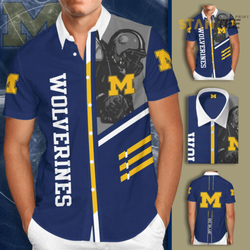 Michigan Wolverines 3D Short Sleeve Dress Shirt 01