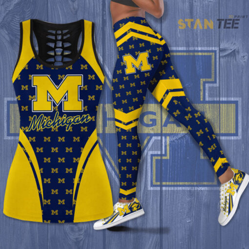 Michigan Wolverines Hollow Tank Top Leggings 01