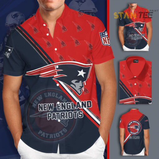 New England Patriota 3D Short Sleeve Dress Shirt 01