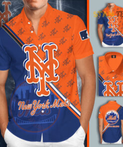 New York Mets 3D Short Sleeve Dress Shirt 01