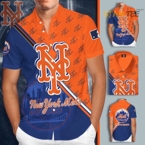 New York Mets 3D Short Sleeve Dress Shirt 01