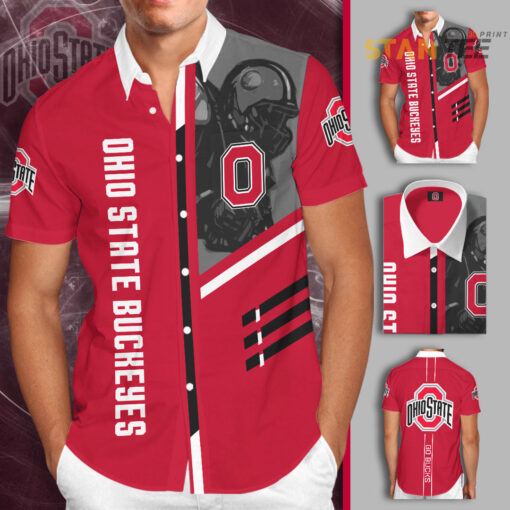 Ohio State Buckeyes 3D Short Sleeve Dress Shirt 01