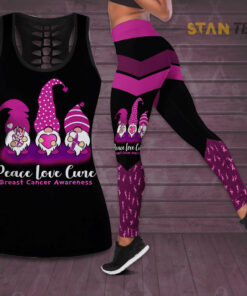 Peace Love Cure Breast Cancer Awareness 3D Hollow Tank Top Leggings