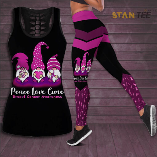 Peace Love Cure Breast Cancer Awareness 3D Hollow Tank Top Leggings