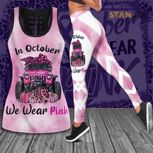 We Wear Pink Breast Cancer Awareness 3D Hollow Tank Top Leggings